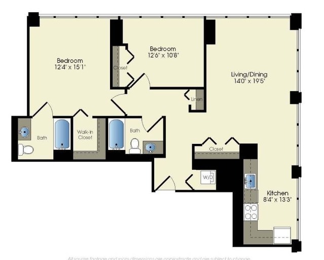 2 bedroom / 2 bath