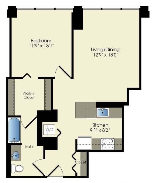 1 bedroom / 1 bath